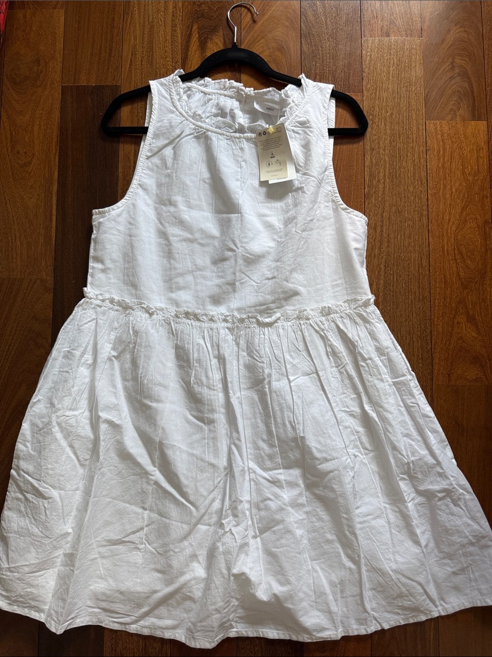 Mango White Sleeveless Ruffle-Neck Cotton Dress